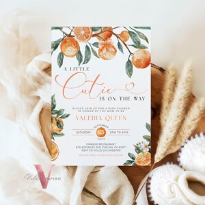 Our Little Cutie is on the Way Baby Shower Invitation | Citrus Orange Gender Reveal Invite | Mandarin Orange Gingham Summer Baby Party