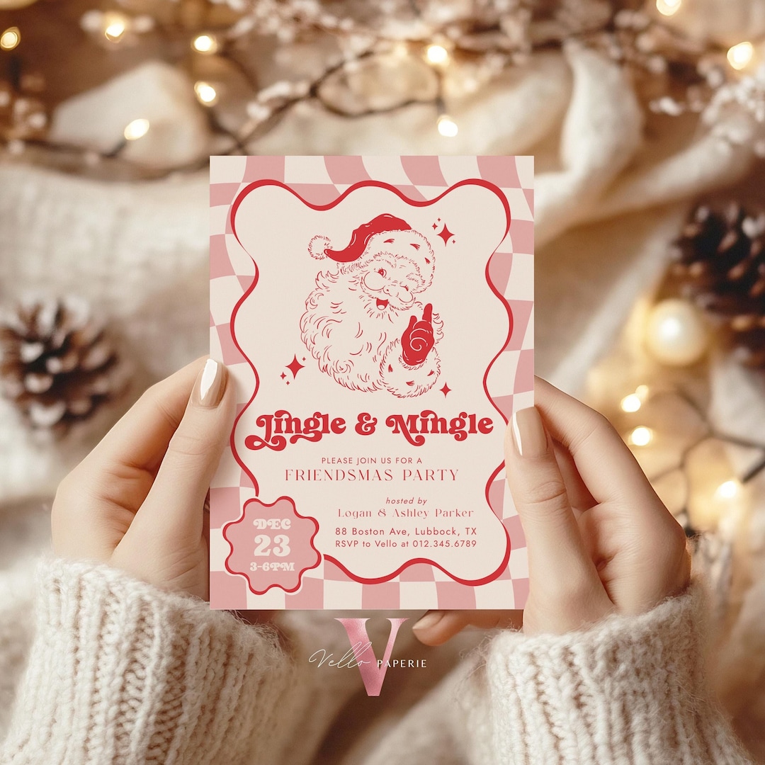 Editable Color Retro Jigle Mingle Christmas Party Invitation | Groovy ...
