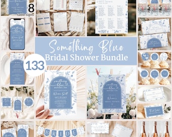 Something Blue before I DO Bridal Shower COMPLETE BUNDLE | Blue Toile de Juoy Invitation Set | Vintage Blue Floral, Bridal Party Decor SBB01