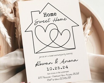 Full Editable Colors Handdrawn House Warming Invitation | Home Sweet Home Party Invite | Modern Minimalist New House Celebration Neutral