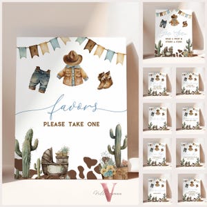 Editable Cowboy Baby Shower Premade Sign  | Wild West Baby Shower Premade Sign | Western Country Rodeo Baby Boy Party  Table Sign CBB01