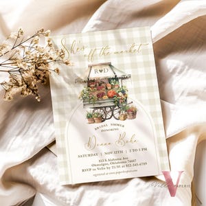 fraîchement sorti du marché faire-part nuptiale de | Faire-part nuptiale de douche du marché de producteurs | Fleur Fruit Store Aquarelle Paillettes FOB04