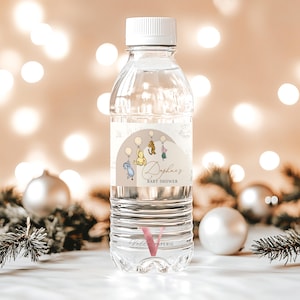 Editable Winnie the Pooh Balloon Baby Shower or Birthday Water Bottle Label | Printable Beige Toile de Juoy, Bearly Wait Party Decor WTP03