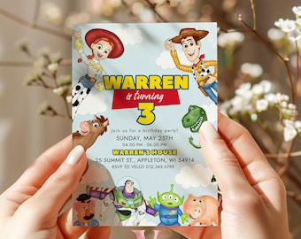 Any Age TOY Story Birthday Invitation | Watercolor Toy Story Boy Theme Colorful Birthday Party Invite | Buzz Woody Jessie TSB02