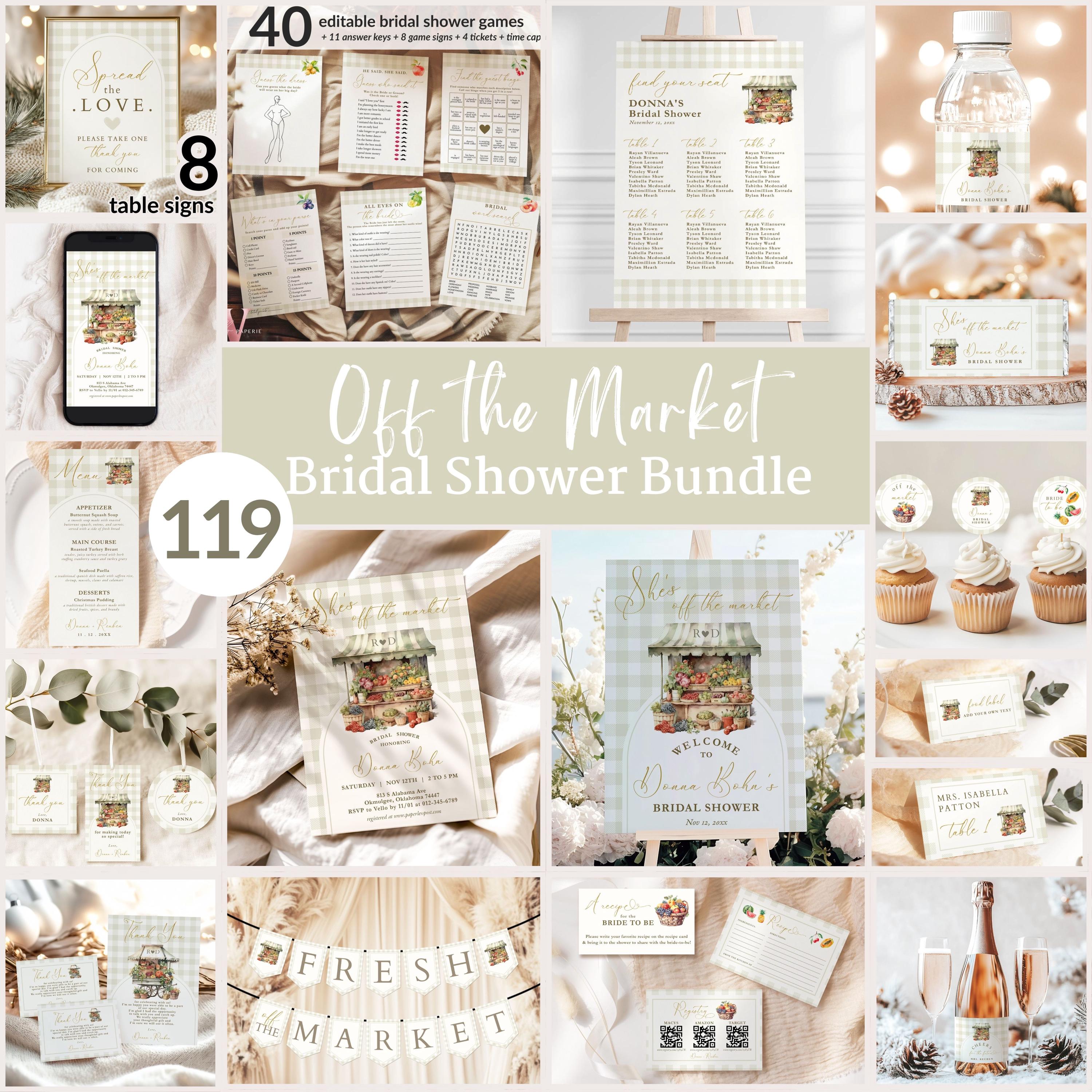 She's Off the Market Bridal Shower Party COMPLETE Bundle | Farmers Market Bridal Shower Invitation Set | Flower Fruit Store Watercolor FOB03