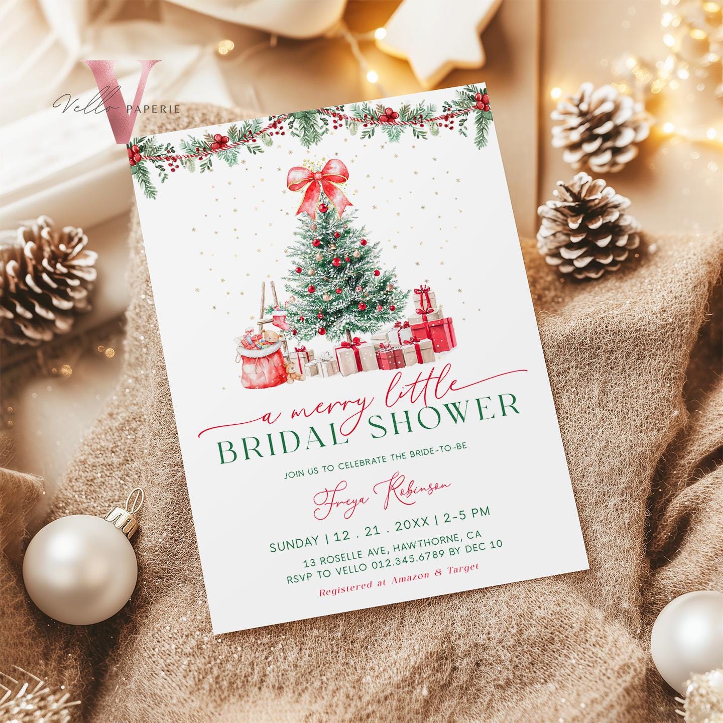A Merry Little Bridal Shower Invitation | Winter Snow Neutral Bride to Be  Invite | Modern Red Green Christmas Shower Decor WBD01 - Etsy, image size:1440x1440