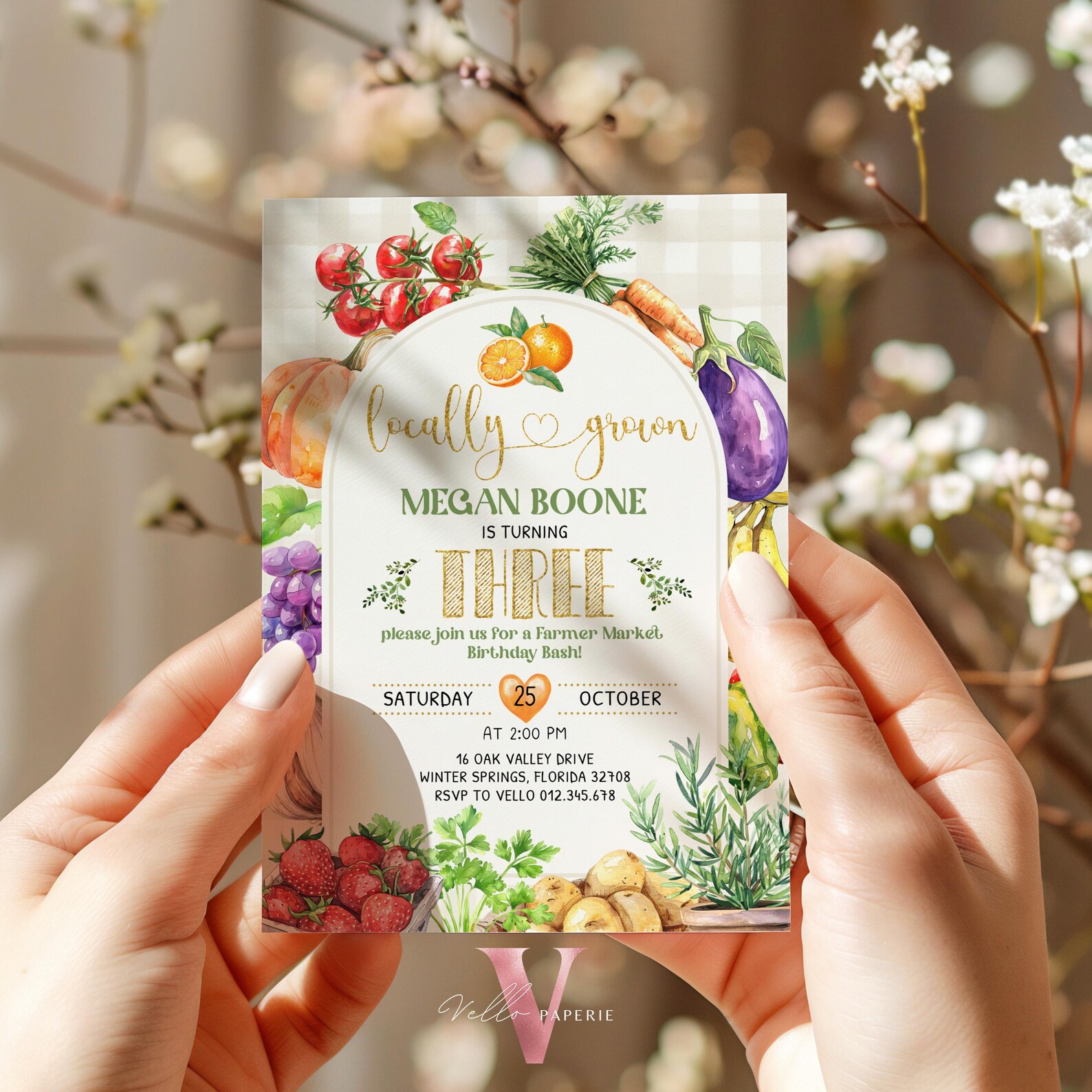 Fresh Locally Grown Birthday Invitation | Neutral Farmer's Market ...