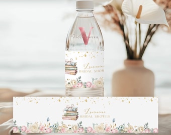 New Chapter Begin Bridal Shower Water Bottle Label | Romantic Love Story Party Decor | Books Lover Storybook Bride Drinking Label NCB03