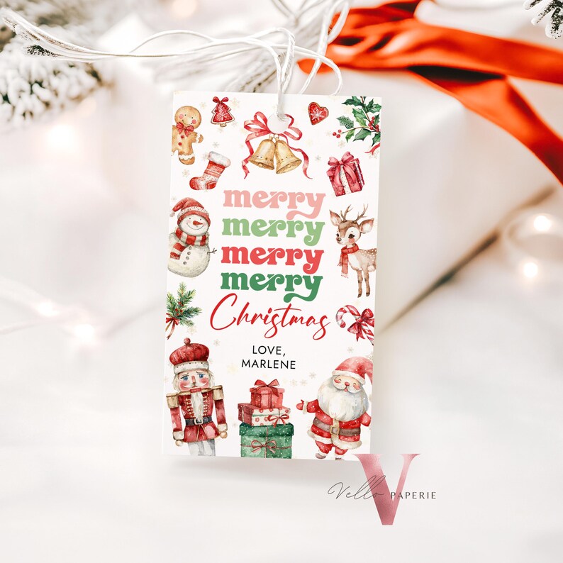 Editable Cute Merry Merry Merry Christmas Tags | Colorful Santa ...