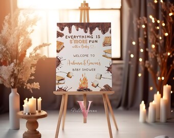 Editable S'mores Baby Shower or Birthday Welcome Sign | Camping Bonfire Baby Shower | Campire Smore Fun with Baby Couple Shower Sign SBS01