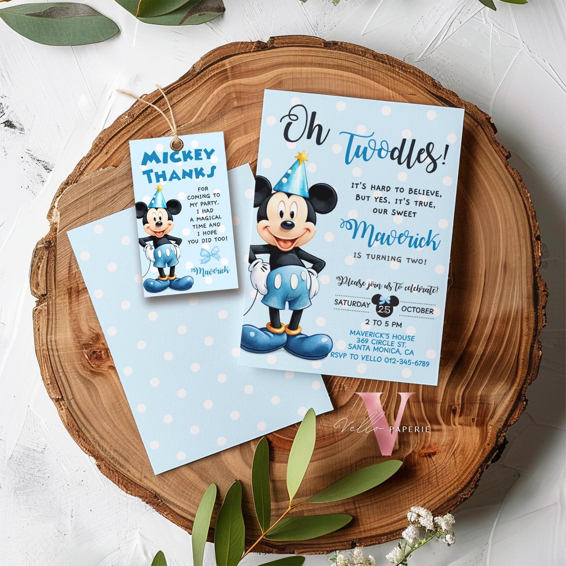Self Editable Oh Twodles Mickey Mouse Birthday Invitation | Watercolor ...