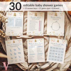 Editable 60pages Blue Winnie the Pooh Baby Shower Games & Activities Bundle Ticket Sign | Printable Little Hunny Pooh Baby Shower Set WTP02