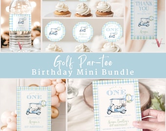 Editable Hole In One Birthday or Baby Shower Bundle | Lets Par-tee Golf ANY AGE Party Decor | Golfing Masters Blue Favors, Invite  BGB01