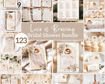 Love is Brewing Bridal Shower COMPLETE Bundle | Coffee Bride Shower Invitation Set | Autumn Brunch Wedding Shower, Bridal Decor LIB01