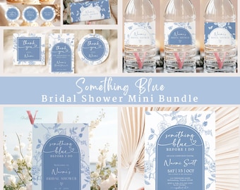 Something Blue before I DO Bridal Shower MINI BUNDLE | Blue Toile de Juoy Floral Party Decor | Arch Vintage Blue Botanical Bride to Be SBB01
