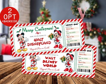 Boleto navideño editable e imprimible para Disneyworld/Disneyland/Boleto sorpresa para parques temáticos/Boleto para viajes a Disney, regalo de Navidad DST12