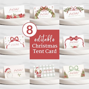 8 design modificabili Grandmillenial Christmas Place Card, etichetta alimentare / nome festa di Natale, biglietto da visita / biglietto tenda di Natale acquerello GMC12