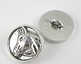 Antique Silver Metal Horses Head Face On Shank Button 23mm