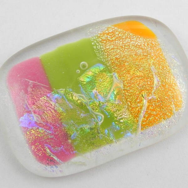 Cabochon de verre dichro&iuml;que - rose Orange vert - 1137