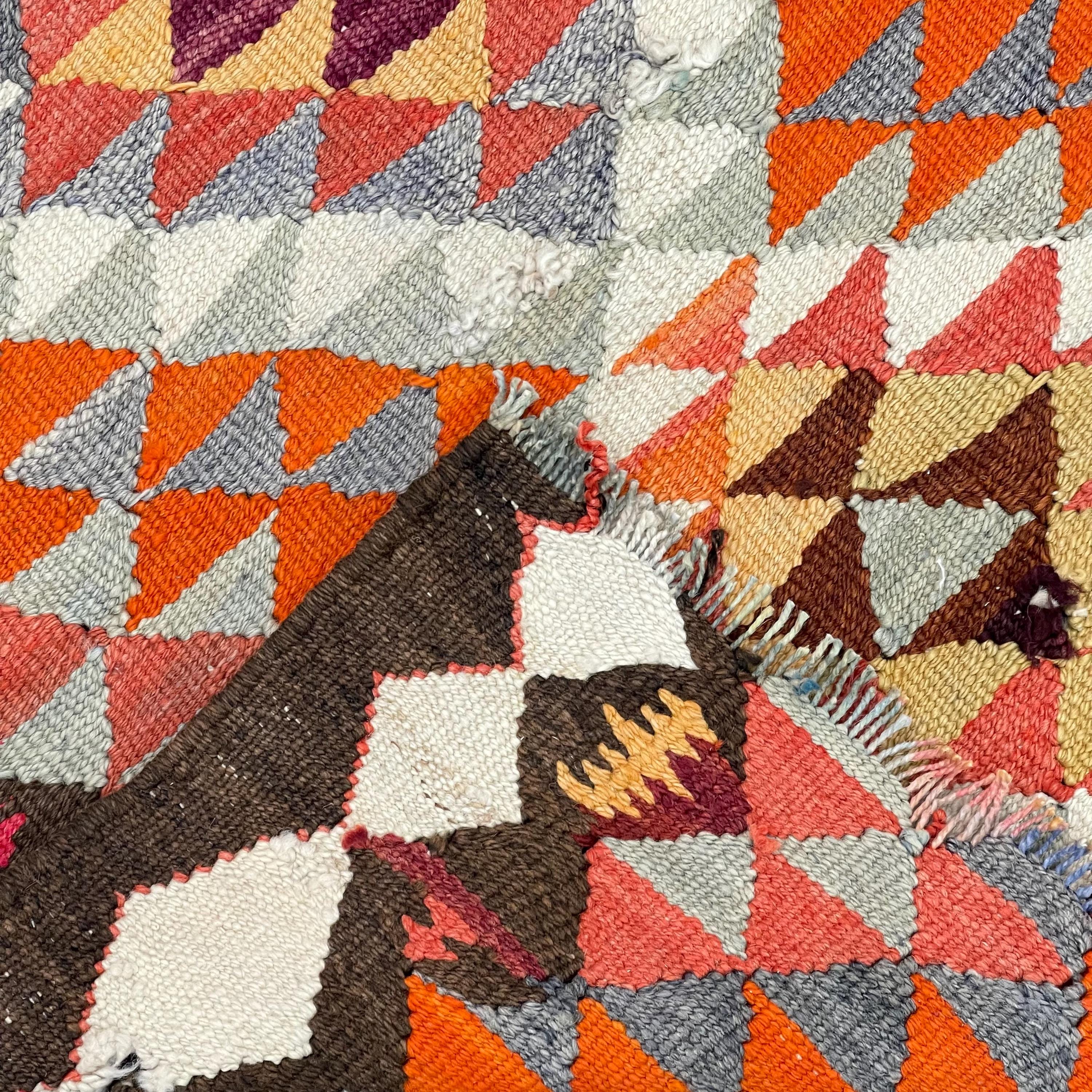 Turkish Vintage Rug 2.9x4.2 Ft (87x128 Cm), Kilim Orange Patchwork
