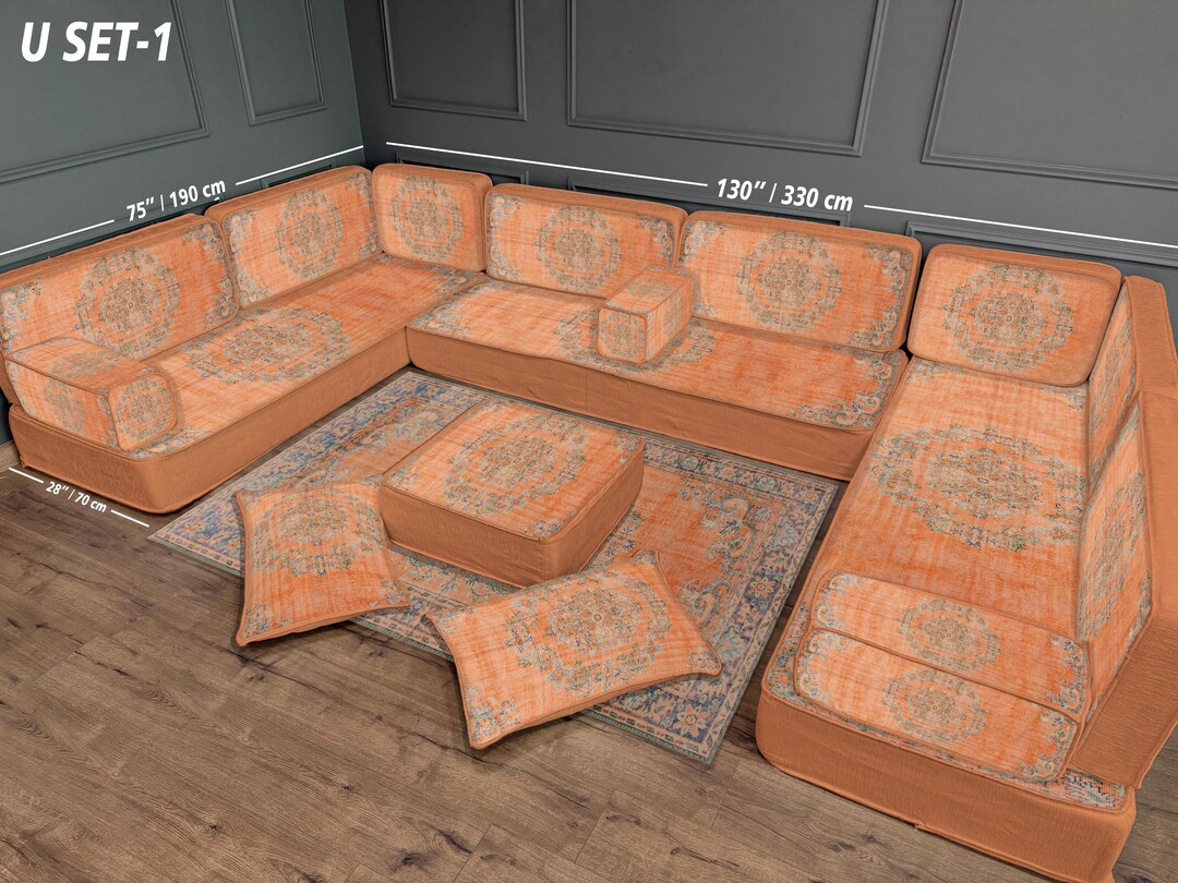 Patterned Sectional Soft Vintage Pattern Corner Lounge, Guest Room for Floor Seating, L ...
