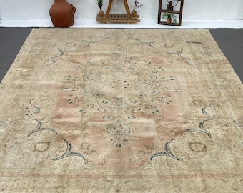 11x13.8 Ft Oversize Turkish Vintage Rug, Pink Bordered Wool Rug - Etsy