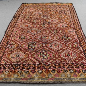 Vintage Kilim, Turkish Kilim, Large Kilim, Anatolian Kilim, Rugs For Salon, 5.5x9.3 ft Pink Kilim, Handwoven Embroidered Rug, Oushak Kilim