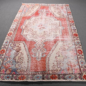 Turkish Rug, 5x7 Area Rugs, Vintage Rug, Distressed Anatolian Rug, Rugs For Bedroom, 4.2x6.8 ft Red Rug, Oriental Rugs, Boho Area Rug,