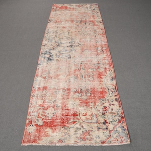 Turkish Rug, 3x9 Runner Rug, Vintage Rug, Distressed Oushak Rugs, Rugs For Kitchen, 2.6x8.3 ft Red Rug, Antique Rugs, Long Runner Rug,