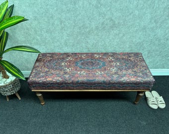 Handmade Furniture, Bedroom Bench, Upholstered Wood Bench, Ottoman Bench, Cushion Bench, Coffee Table, Piano Bench, Turkish Rug Bench