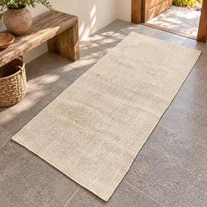 Turkish Taspinar Rug, Beige Solid Hemp Rug, 2.4x5.5, Small Wool Rug, Vintage Rustic Narrow Rectangular Entryway Accent