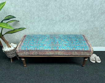 Handmade Bench, Turkish Rug Bench, Sitting Bench, Wood Ottoman Bench, Entry Bench, Dining Table Seat, Piano Bench, Foot Rest Stool,