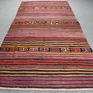 Turkse kelim 153 x 331 cm vintage wollen vloerkleed 5 x 11 ft