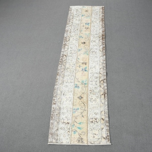 Turkish Rug, Patchwork Rug, 2x8 Runner Rug, Vintage Rug, Oushak Rug, Rugs For Corridor, 1.9x7.6 ft Beige Rug, Boho Rug, Handmade Wool Rug,