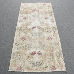 Vintage Turkish Rug, Floral Design, 3x6ft Rug