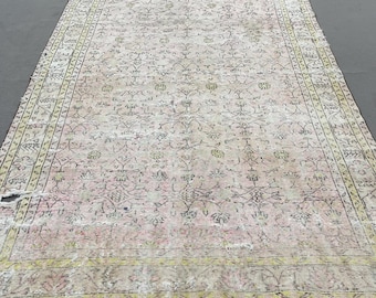 Grande tappeto vintage 6,8x9,8 piedi (207 x 300 cm), tappeto turco ikat rosa