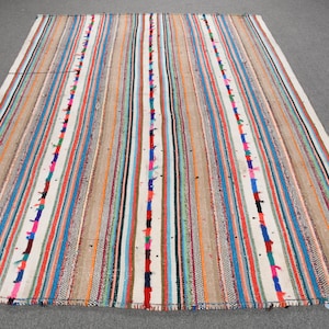 Vintage Turkse kelim, kleurrijk gestreept tapijt, groot tapijt, handgemaakte kelim, vloerkleden voor woonkamer, 6 x 8 ft, bohodecor, Anatolisch tapijt