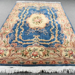 Vintage Rug, 6x10 Large Rugs, Turkish Rug, Anatolian Rug, Rugs For Living Room, 5.9x9.2 ft Blue Rug, Vintage Oushak Rug With Fringe,