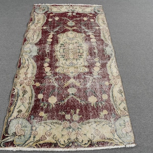 Vintage Rug, 4x7 Accent Rugs, Turkish Rug, Oushak Rug, Rugs For Entry, 3.1x6.6 ft Purple Rug, Worn and Weathered Rug, Wool Rug,