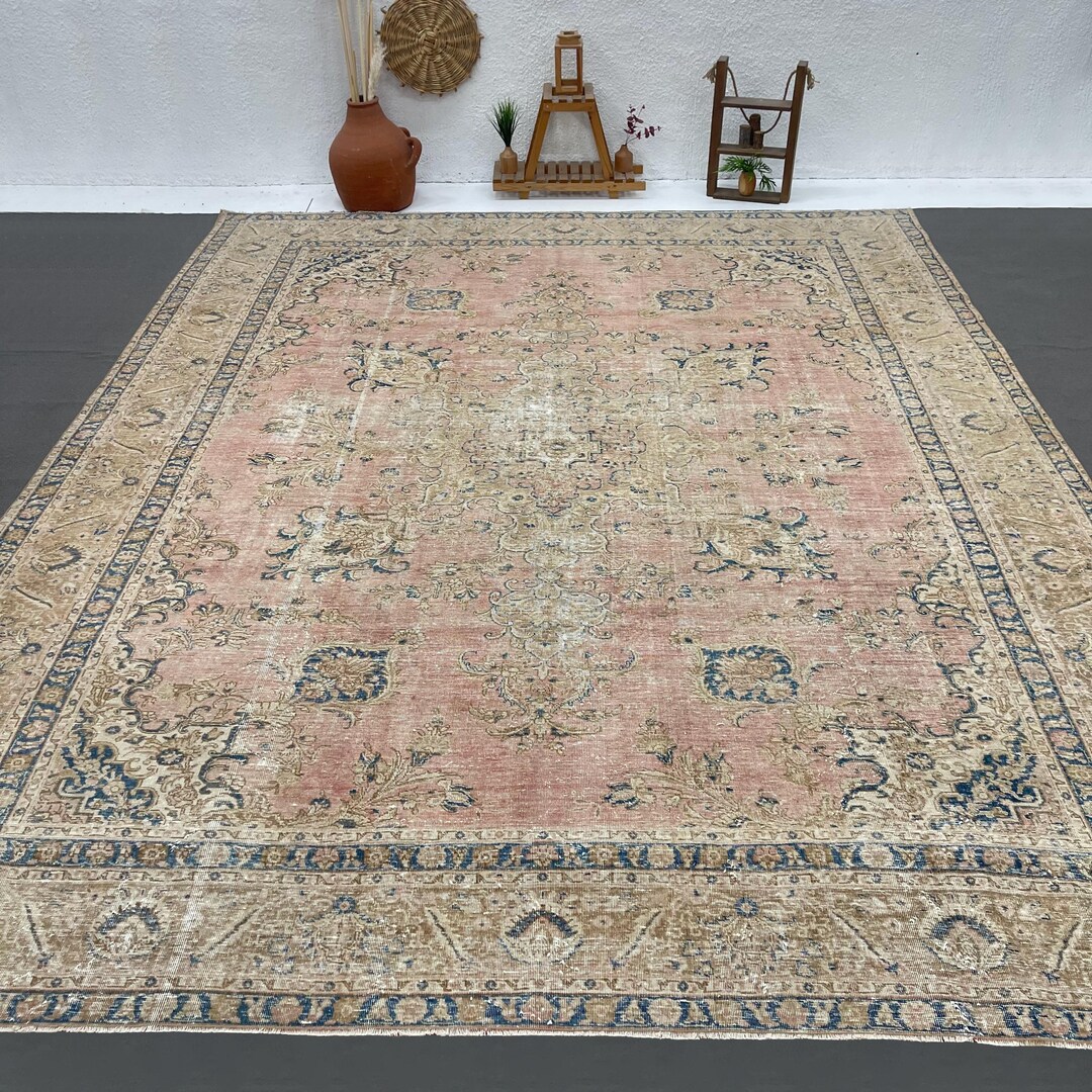 56×138 ViNTAGETURKiSH RUG 11x13.8 Ft Oversize Turkish Vintage Rug, Pink Bordered Wool Rug - Etsy