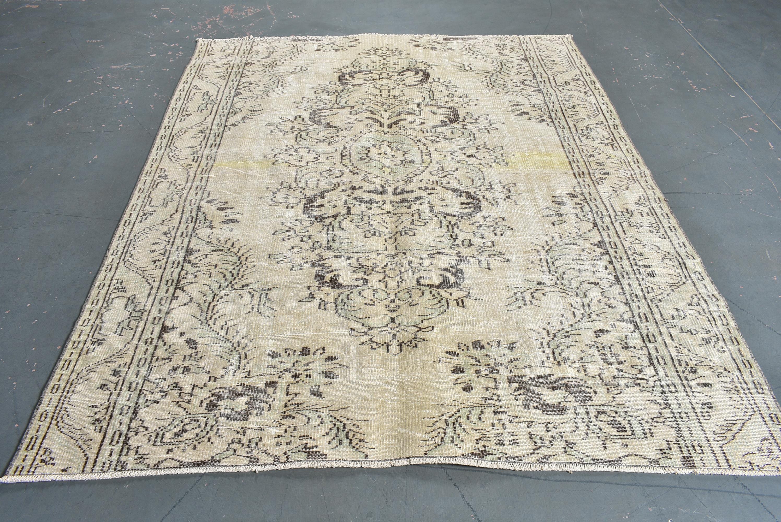 Vintage Rug 5.8x7.1 Ft, Gray Brown Ombré Wool Turkish Rug - Etsy