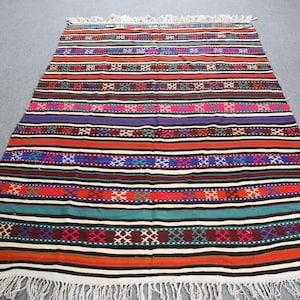 Handwoven Turkish Kilim, Vintage Kilim Rug, Striped Area Rug, Colorful Wool Rug, Bohemian Decor, 154x211cm, 5x7ft Living Room Rug
