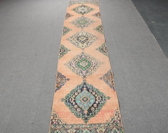 Tapis de couloir turc, tapis vintage de 2,8 x 12,7 pieds, tapis en laine Oushak orange