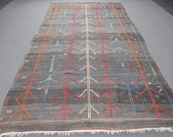 60×104 \"zig-zag” ViNTAGE TURKiSH RUG Vintage Turkish Rug, Zigzag Pattern, Multicolor, 5x8ft Area Rug