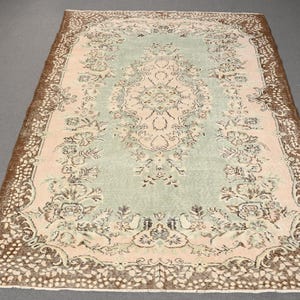 Vintage Rug, Turkish Rug, 6x9 Large Rugs, Antique Rug, Rugs For Living Room, 6x8.3 ft Green Rug, Wool Oushak Rug, Large Vintage Rug,