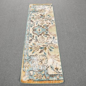 Turkish Runner Rug, 1.8x5.9 ft Vintage Rug, Blue Patchwork Wool Rug