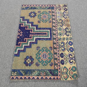 Turkish Vintage Door Mat Rug, Colorful Geometric Patterns, 2x3ft, Bohemian Home Decor