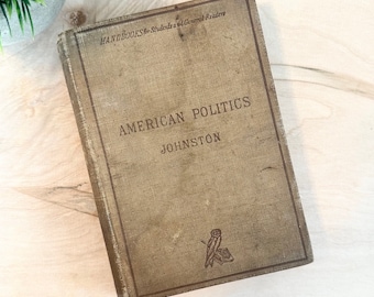 American Politics Old Book | Alexander Johnston | Handbook for Students | Vintage Library Book for Reading and Decoration | Antique Book