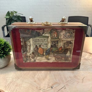 Old Antique Shadowbox | Wood Box Purse | Anton Pieck Box Purse | Layered Box With Handle | Lucite Handle Purse | Vintage Box Handbag