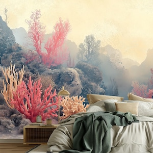Underwater Coral Reef Wallpaper – Ocean Scene Wall Mural, Marine Nature Art, Coastal Decor for Bathroom, Spa or Kids&#39; Room